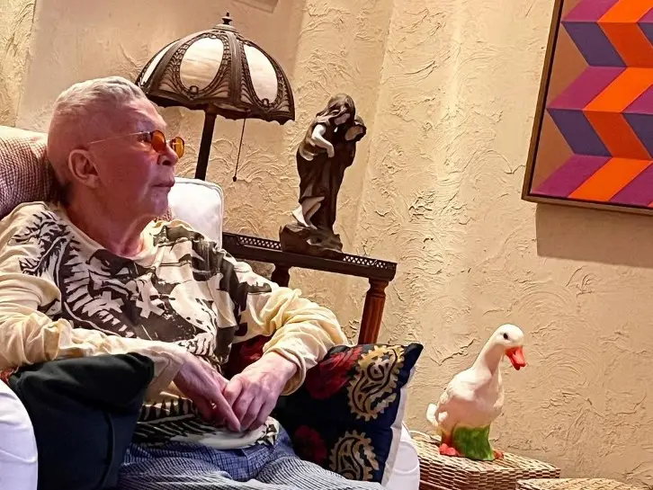 A cantora Rita Lee descansa em uma poltrona de casa após ter alta do hospital em março (//Divulgação)