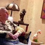 A cantora Rita Lee descansa em uma poltrona de casa após ter alta do hospital em março (//Divulgação)